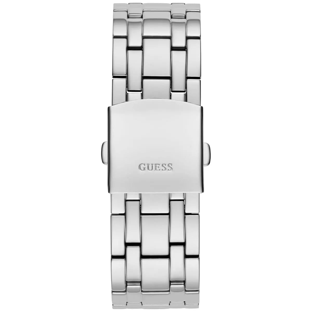Guess GW0455G1 silver steel link bracelet with fold-over clasp and GUESS branding
