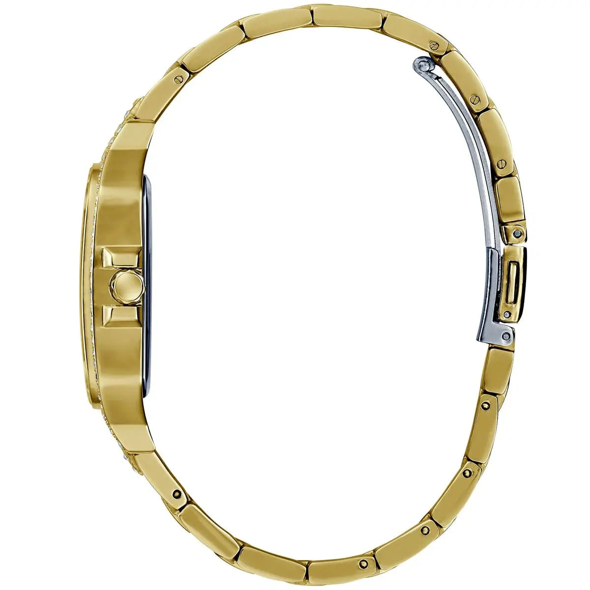 Guess Deco gold bracelet laid flat showing link construction and clasp