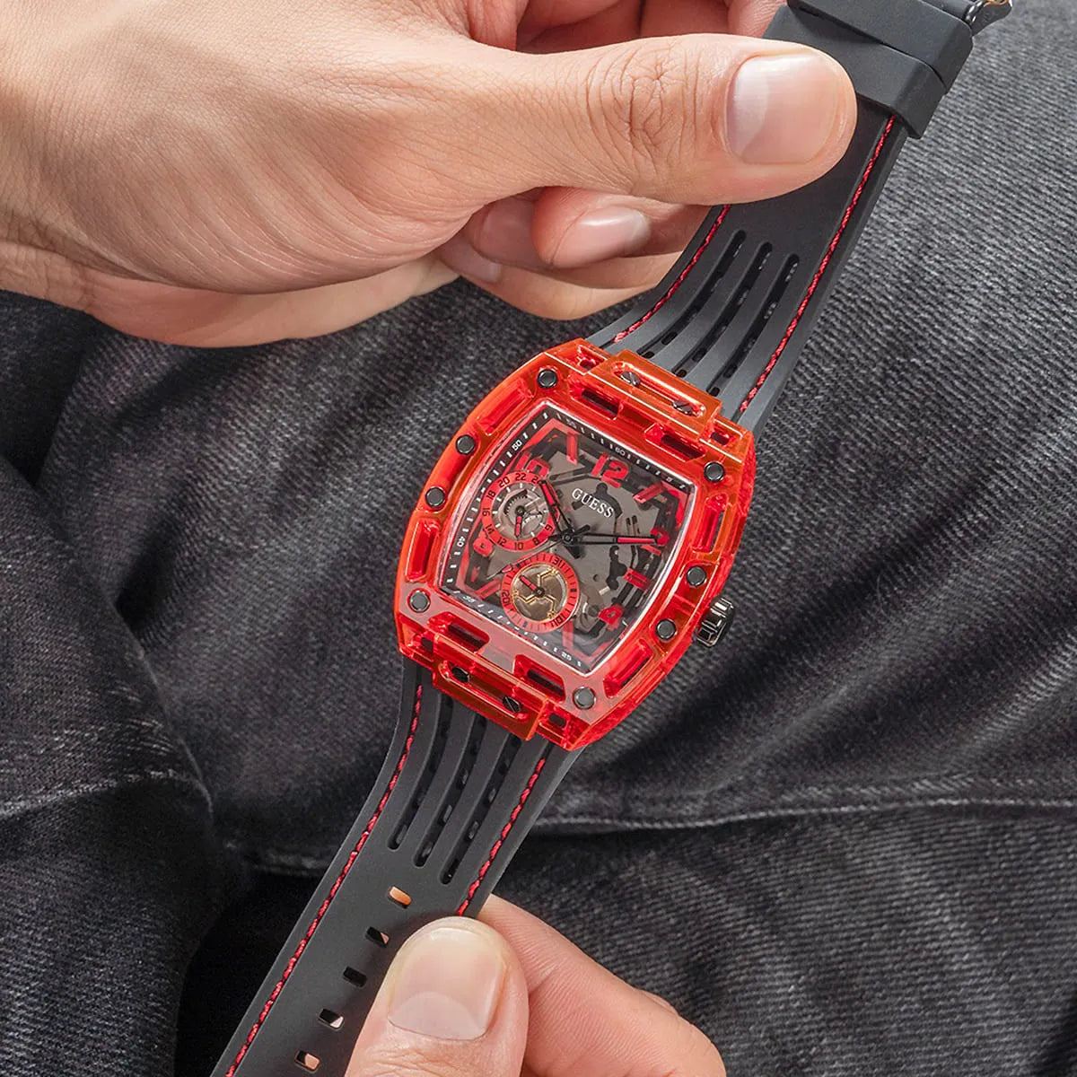 GUESS Black & Red Multi-function Mens Watch - GW0499G4