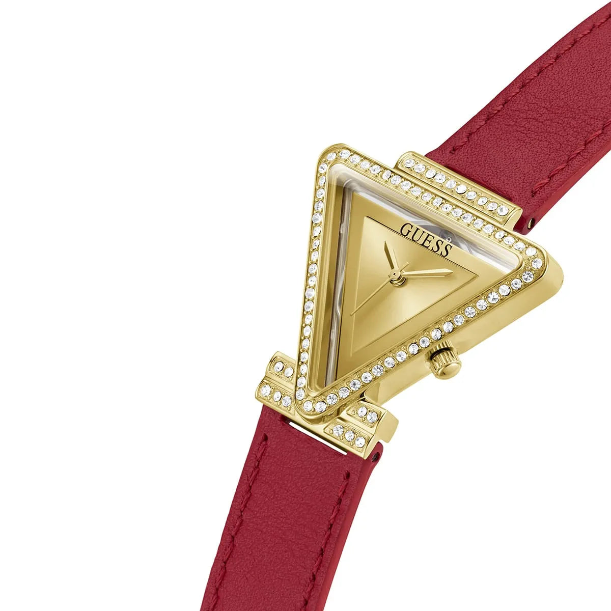 Guess Quartz Red Leather Strap Champagne Dial 34mm Women's Watch - GW0504L2