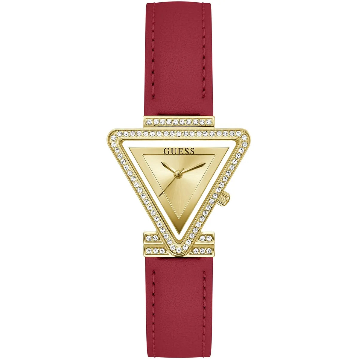 Guess Quartz Red Leather Strap Champagne Dial 34mm Women's Watch - GW0504L2