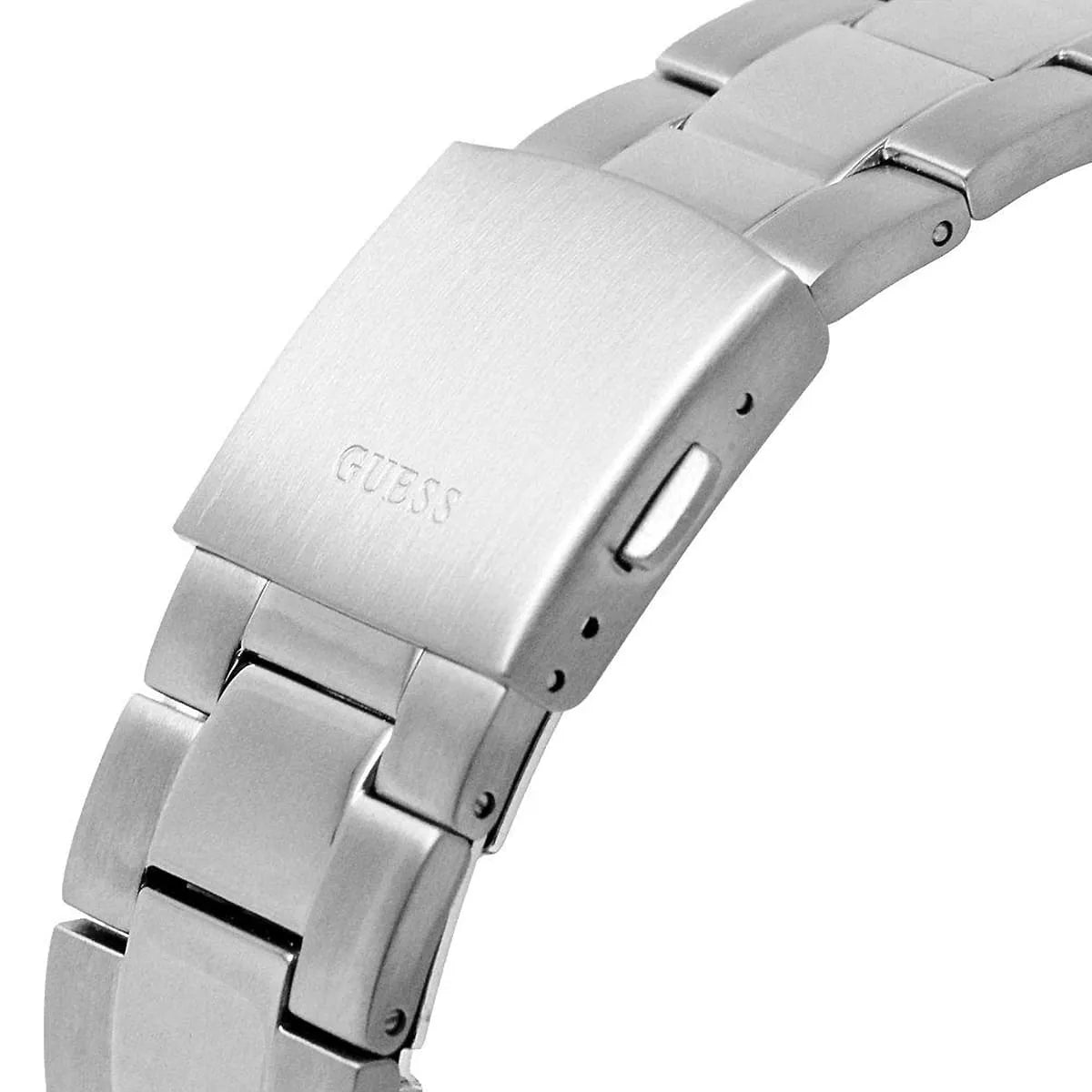 Guess GW0539G1 watch stainless steel bracelet clasp detail with brushed finish