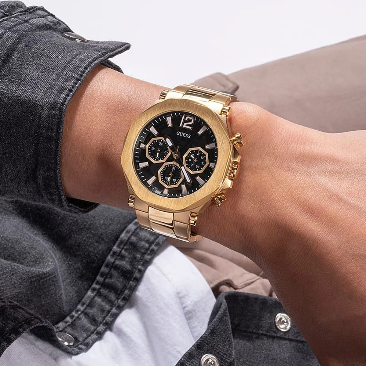 Guess Black Dial Gold Tone Stainless Men's Watch - GW0539G2