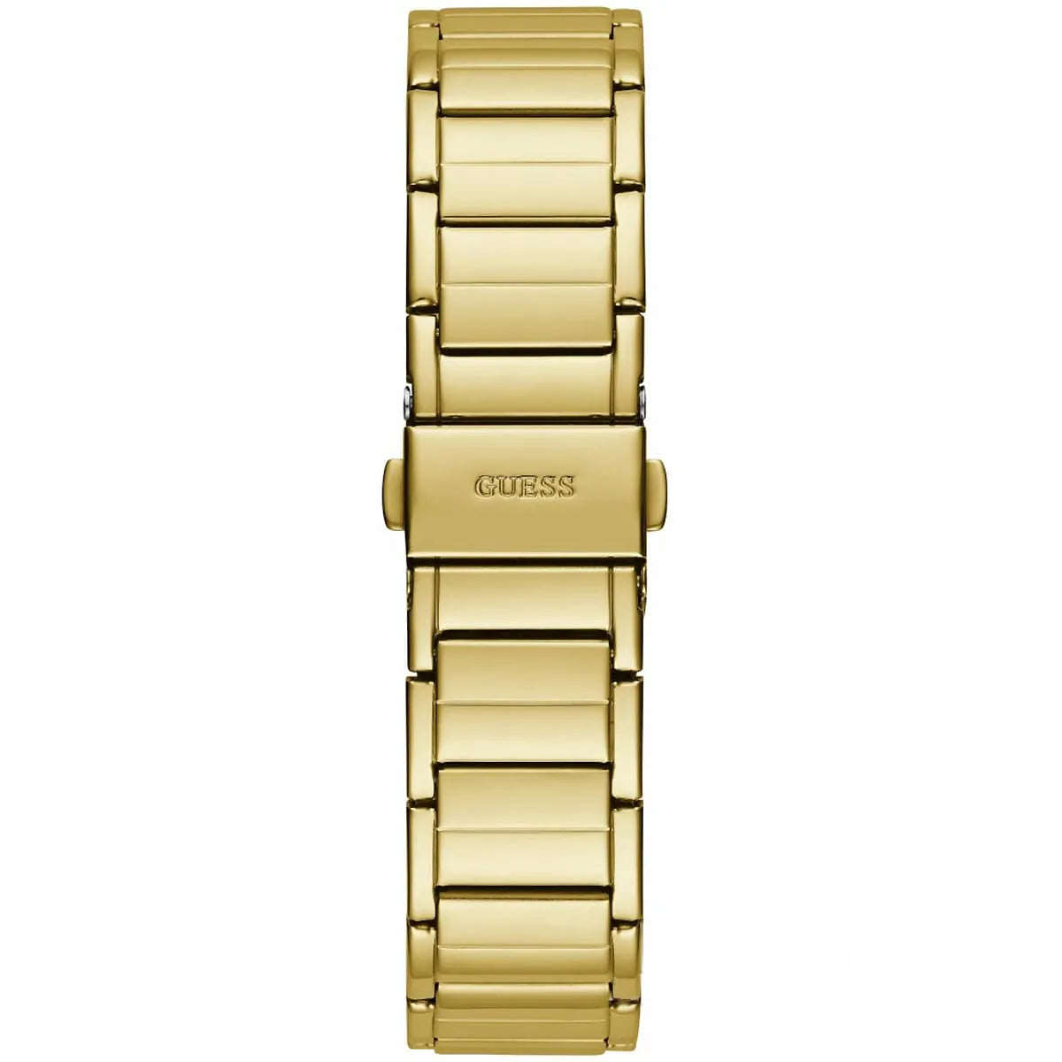 Guess Fusion gold stainless steel bracelet showing solid links and Guess branding
