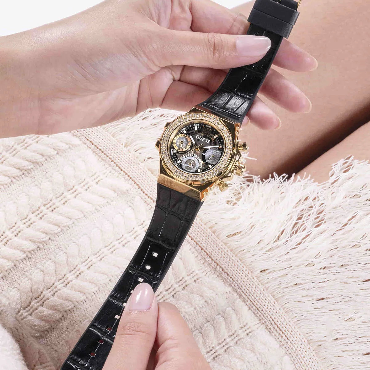 Guess Gold Stainless Steel Black Silicon Women's Watch - GW0553L4