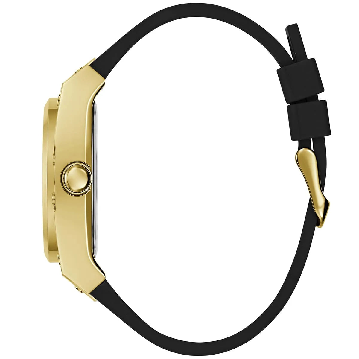 Guess GW0569G2 black rubber strap detail showing buckle and clasp