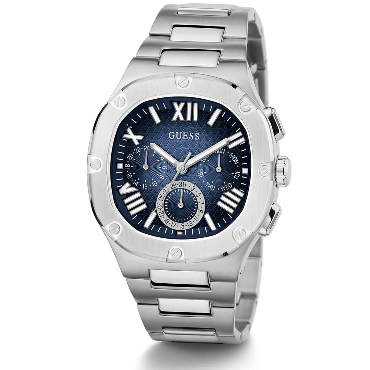 Guess Headliner Multifunction Blue Dial Silver Steel Strap Men Watch - GW0572G1