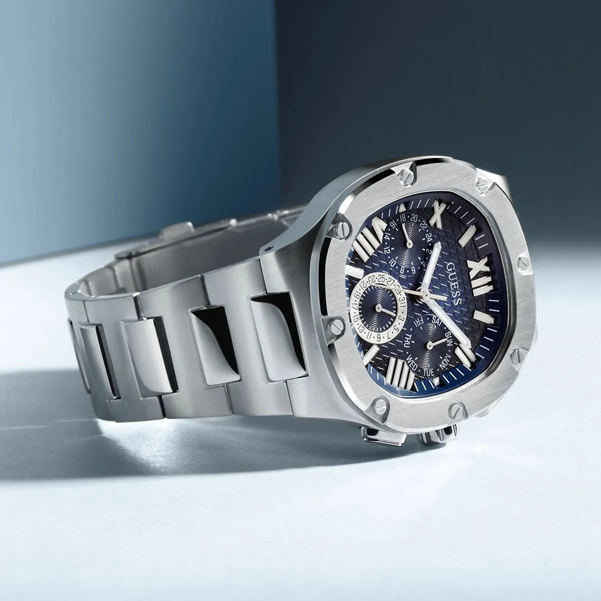 Guess Headliner Multifunction Blue Dial Silver Steel Strap Men Watch - GW0572G1