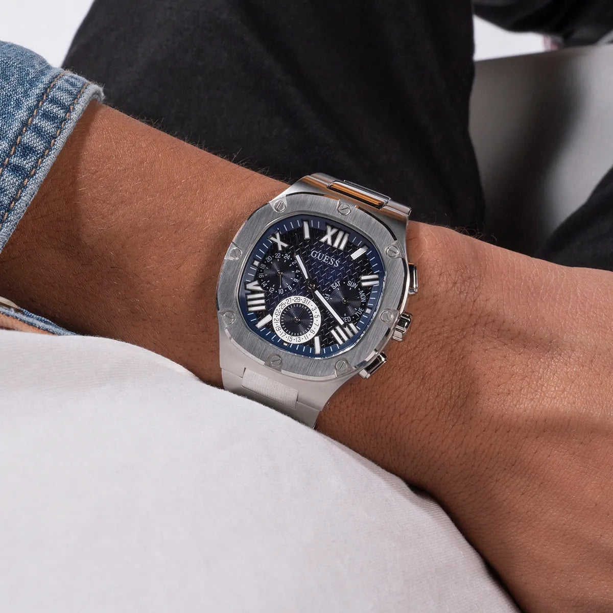 Guess Headliner Multifunction Blue Dial Silver Steel Strap Men Watch - GW0572G1