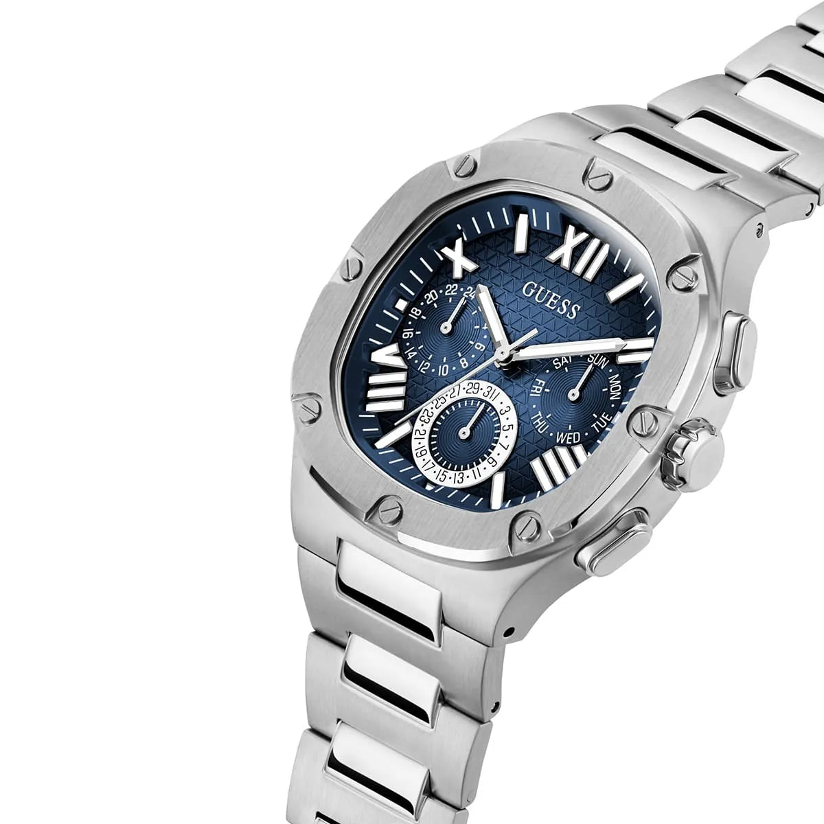 Guess Headliner Multifunction Blue Dial Silver Steel Strap Men Watch - GW0572G1