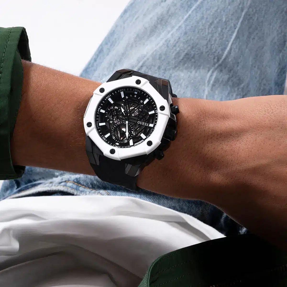 Guess 44mm Black Silicone Strap Men's Watch - GW0579G1