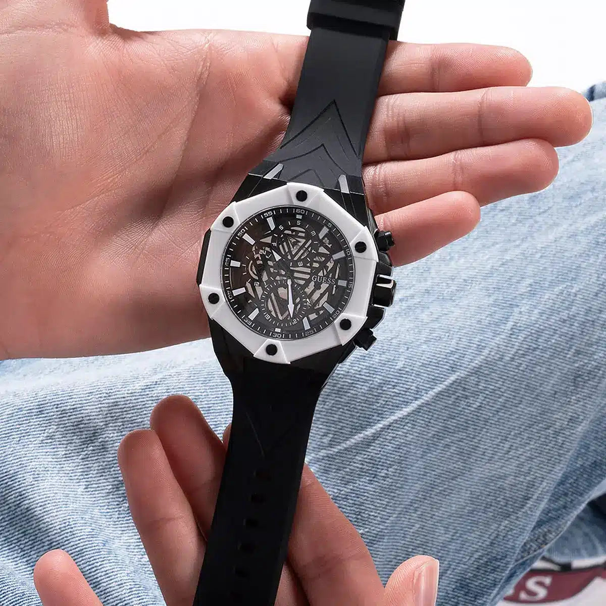 Guess 44mm Black Silicone Strap Men's Watch - GW0579G1