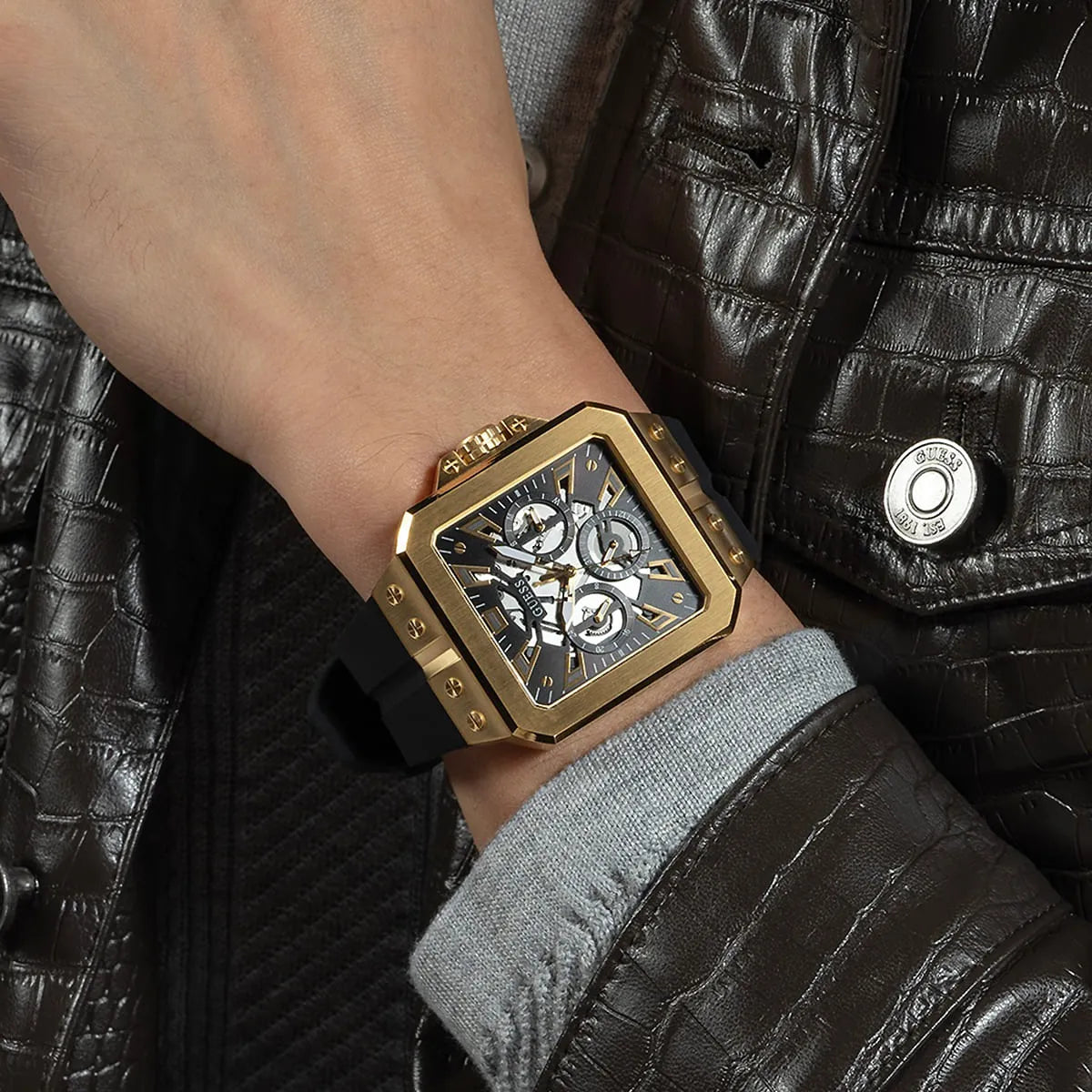 GUESS Black Gold Tone Multi-function Mens Watch - GW0637G2