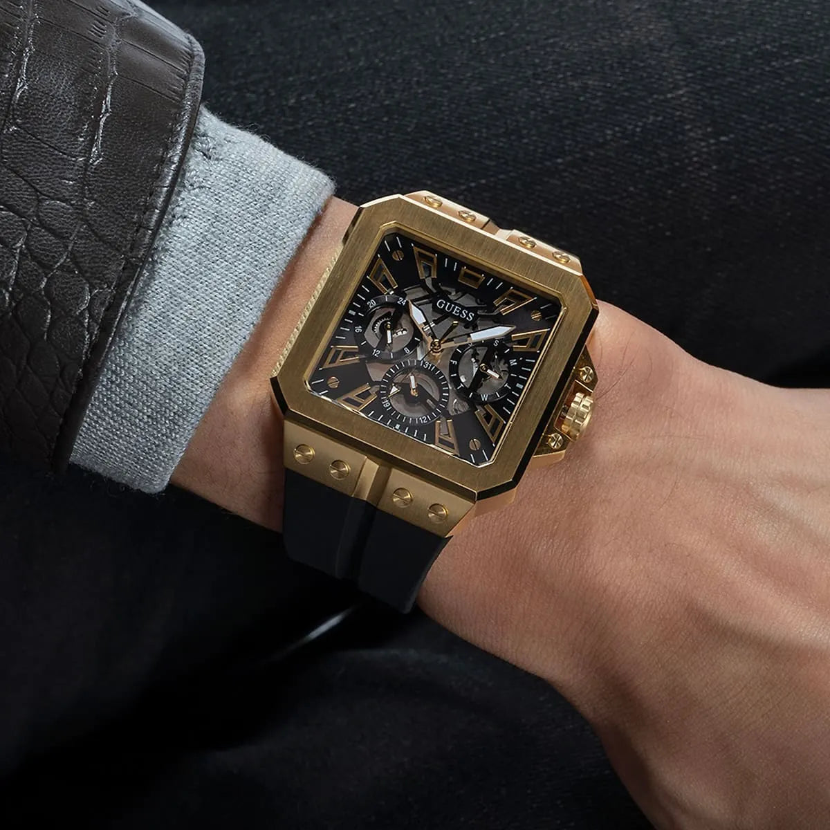 GUESS Black Gold Tone Multi-function Mens Watch - GW0637G2