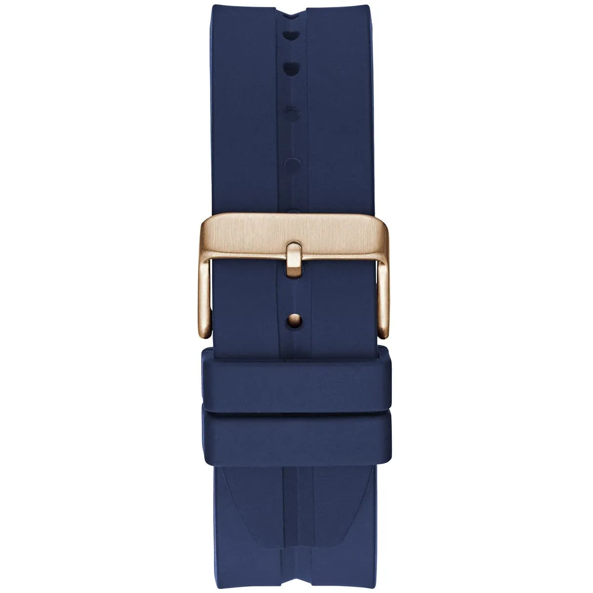 GUESS GW0637G3 blue rubber strap with rose gold buckle and deployment clasp