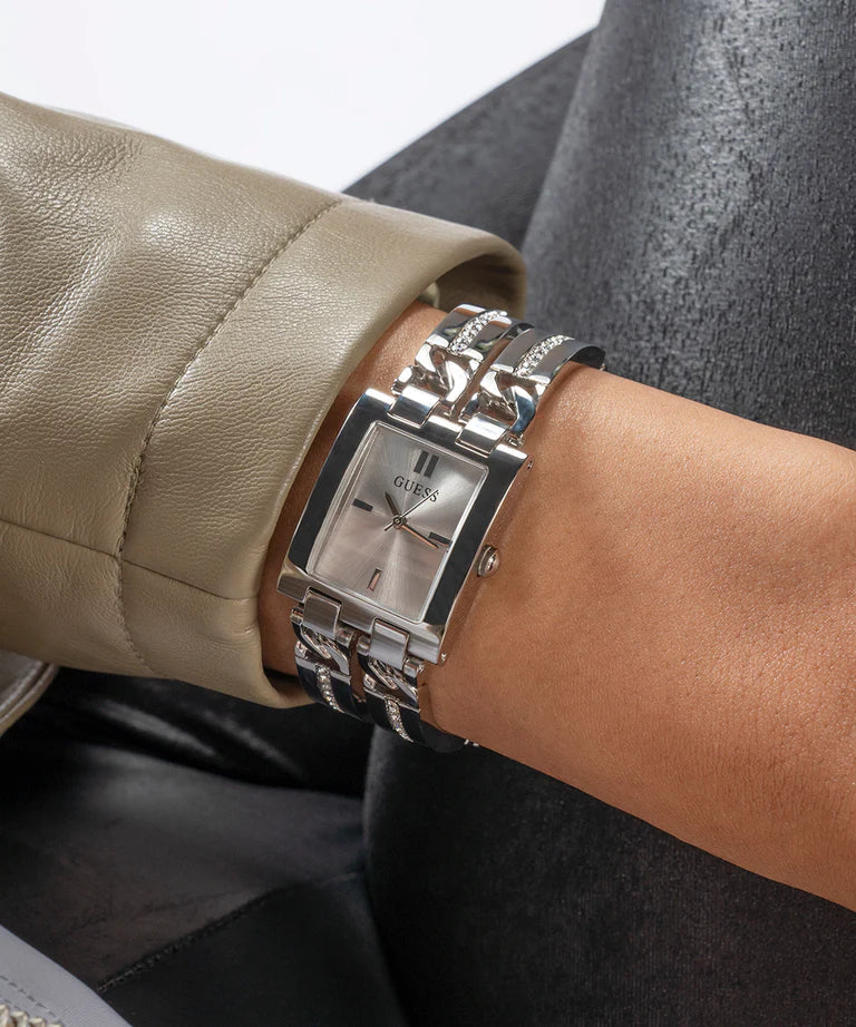 GUESS Silver Tone Square Analog Ladies Watch - GW0668L1
