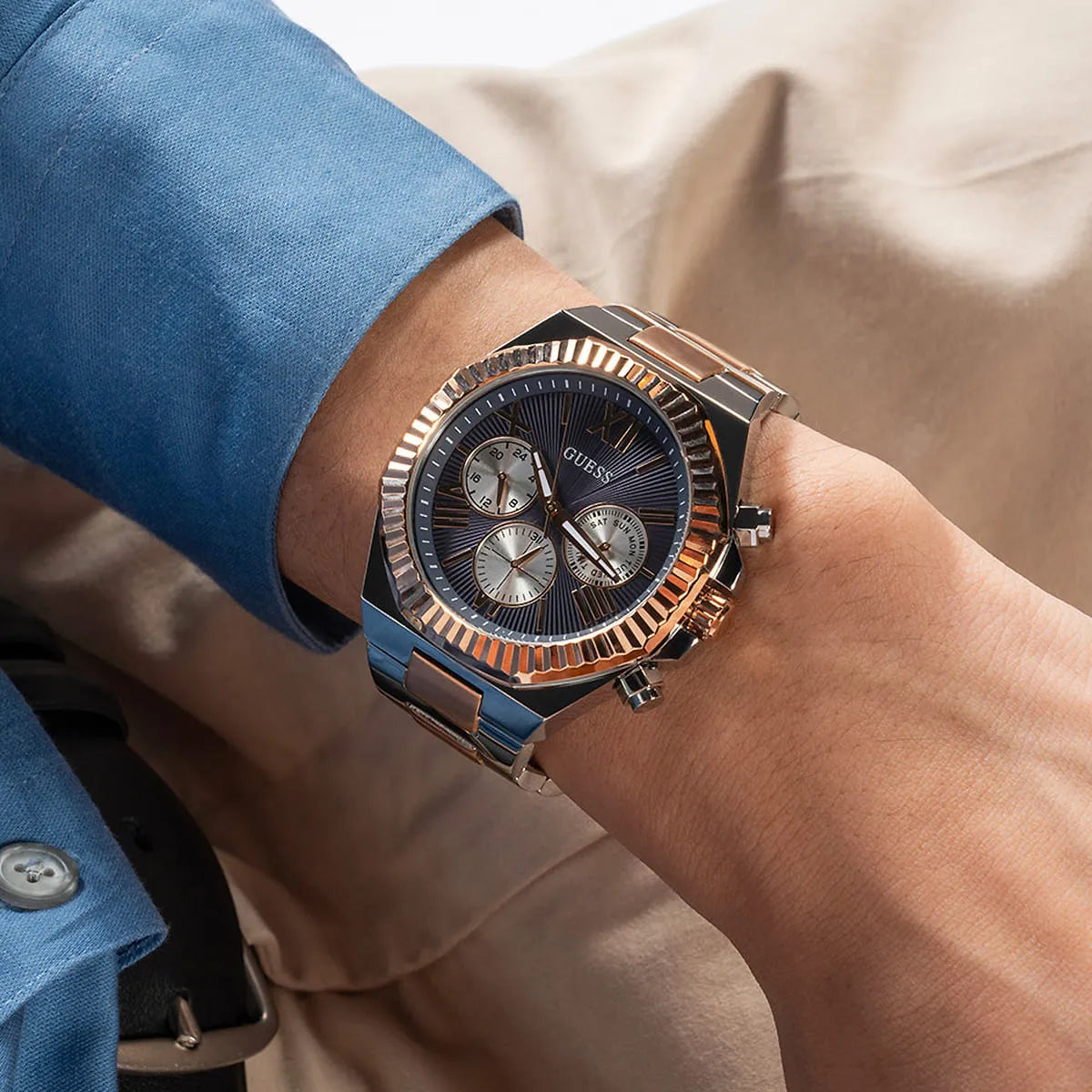 GUESS Equity Mens 2-Tone Multi-function Men Watch - GW0703G4