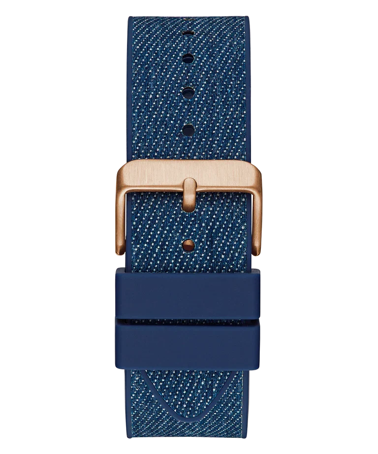 GUESS GW0786G2 blue denim textile strap with rose gold hardware