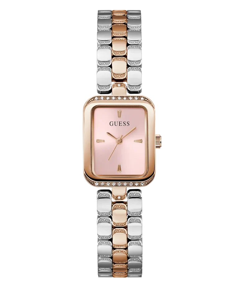 GUESS GW0865L5 rose gold and silver tone ladies watch with pink dial and crystal-set case