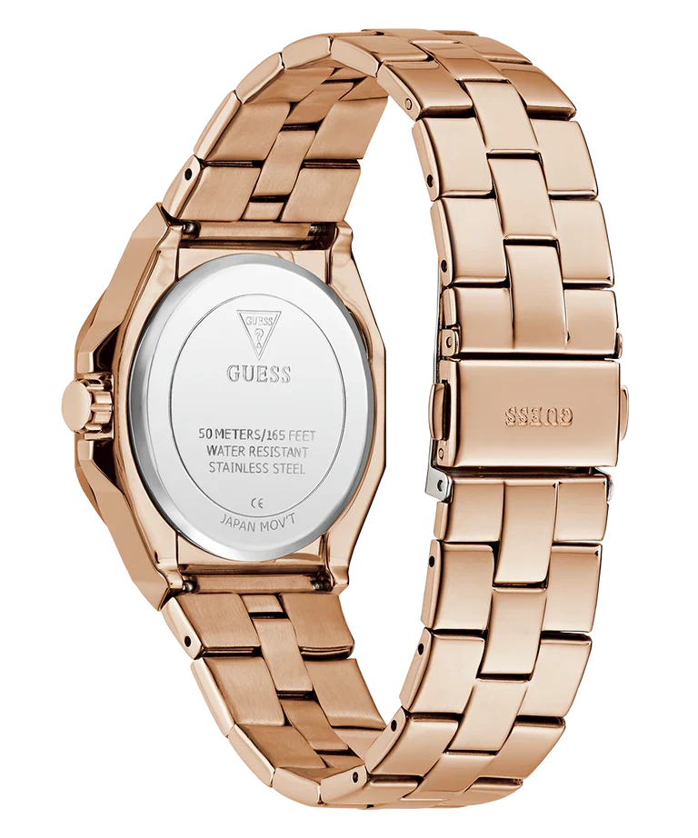 Guess Empress watch caseback showing stainless steel construction and water resistance details