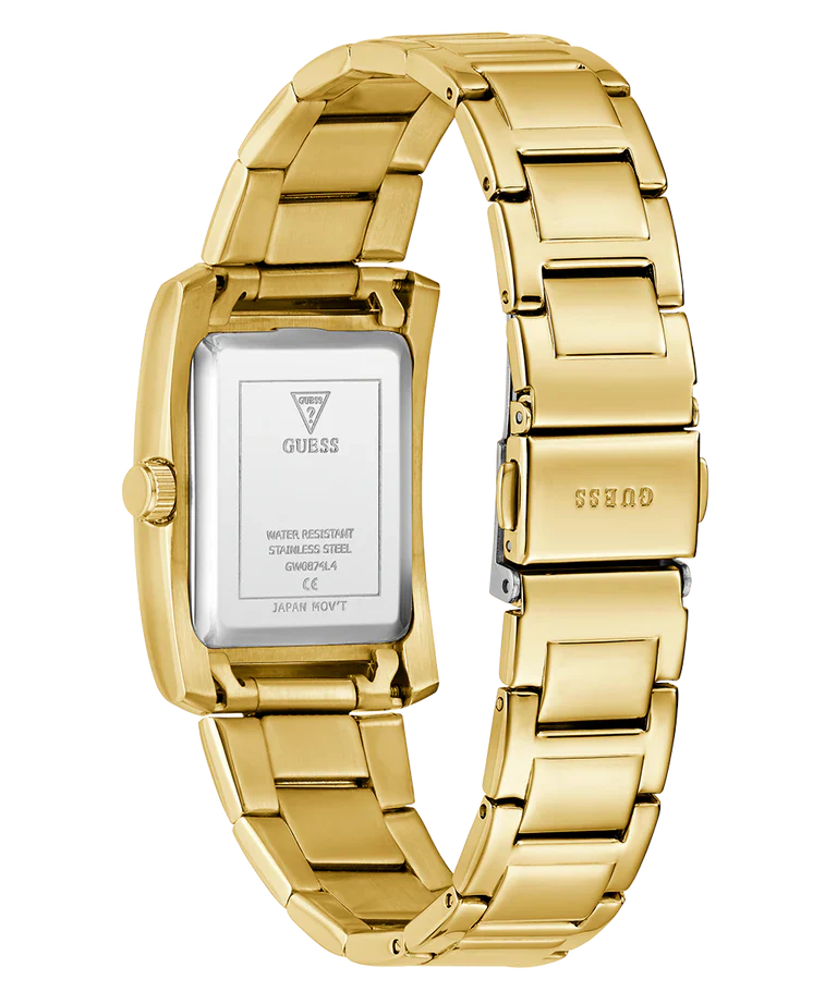 GUESS GW0874L4 caseback showing water resistant specifications and model number