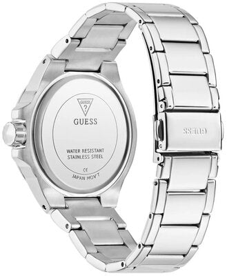 GUESS GW0878L1 case back showing stainless steel and water resistant text