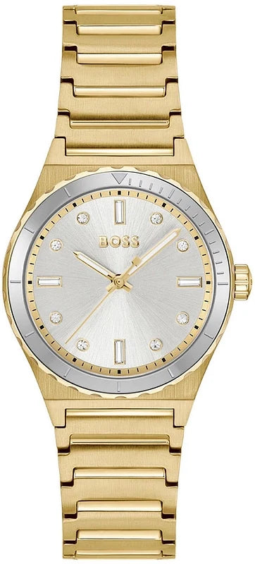 Hugo Boss Candor Sport women's gold-tone watch with sunburst dial and diamond indices