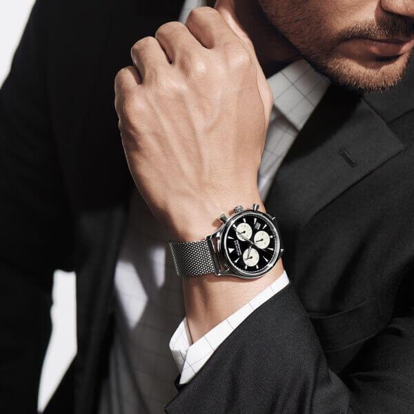 Heritage Calendoplan Stainless Steel Black Dial Men's Watch - 3650097