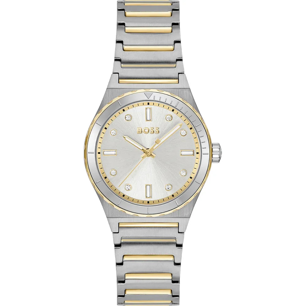Hugo Boss Candor Sport women's watch with two-tone steel bracelet and silver dial with diamond indices
