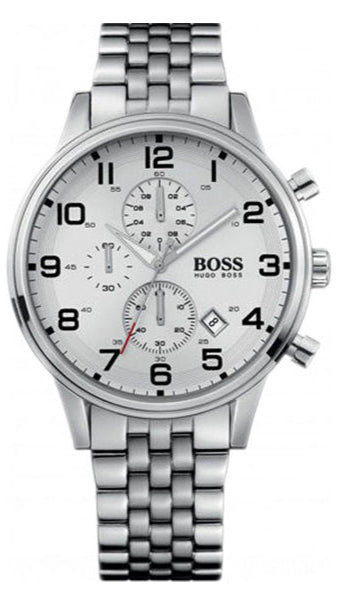 Hugo Boss 1512445 men's chronograph watch with white dial and stainless steel bracelet