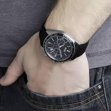Hugo Boss Driver Sport watch worn on wrist showing chronograph dial and nylon strap