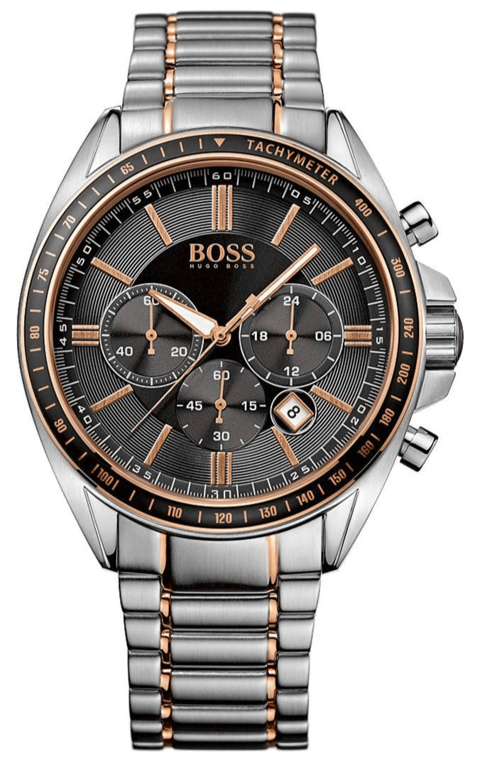 Hugo Boss 1513094 chronograph watch with two-tone steel bracelet and black dial