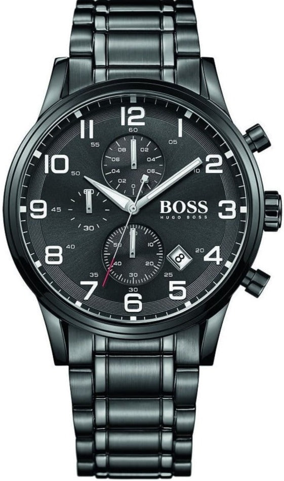 Hugo Boss Chronograph Grand Central Black Leather Strap Men's Watch 1513180