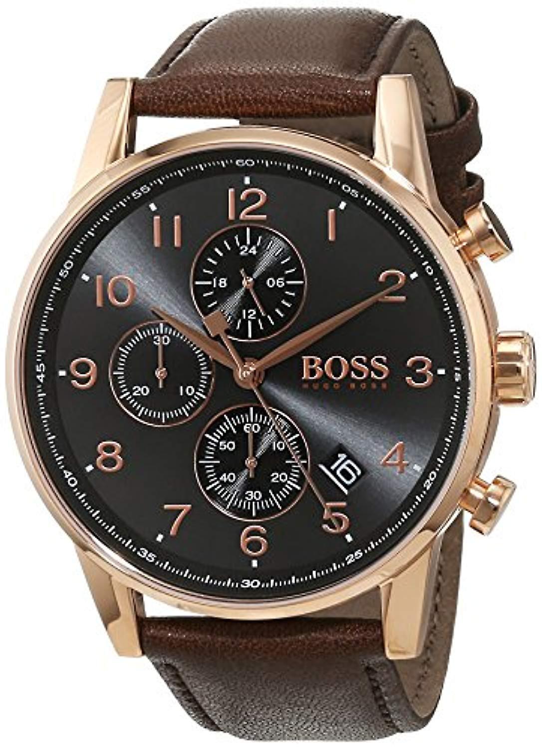 HUGO BOSS chronograph men's watch with dark dial and rose-gold-tone case