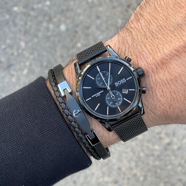Hugo Boss Jet Black Dial & Black Metal Bracelet Men's Watch - 1513769