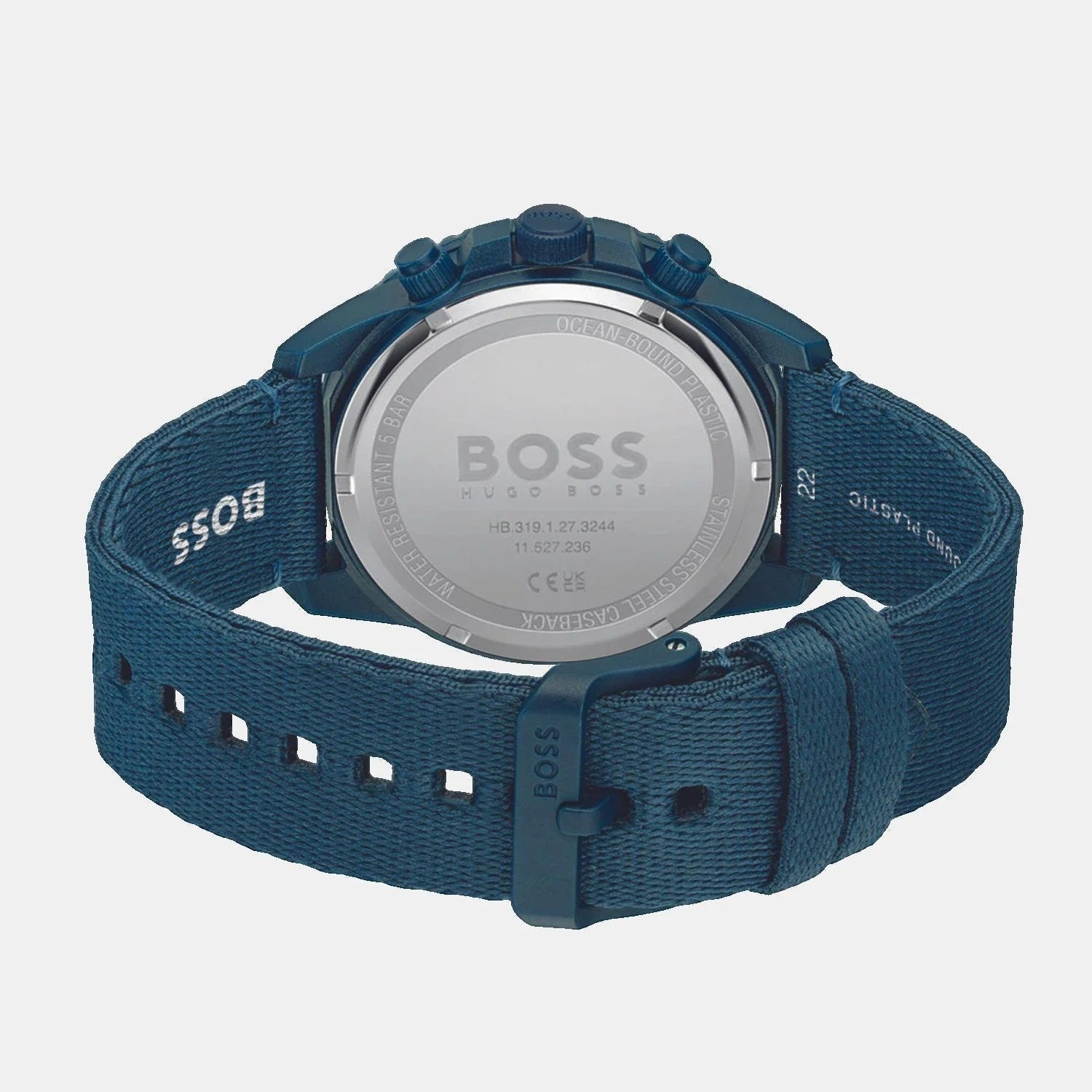 Hugo Boss Admiral chronograph watch worn on wrist showing case and strap