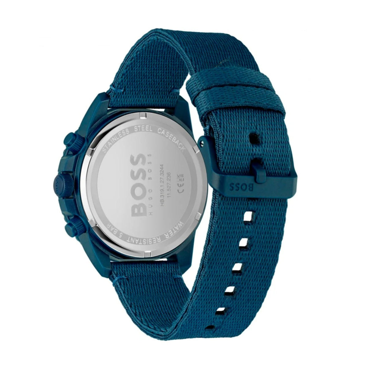 Hugo Boss Admiral watch side view displaying case profile and textile strap