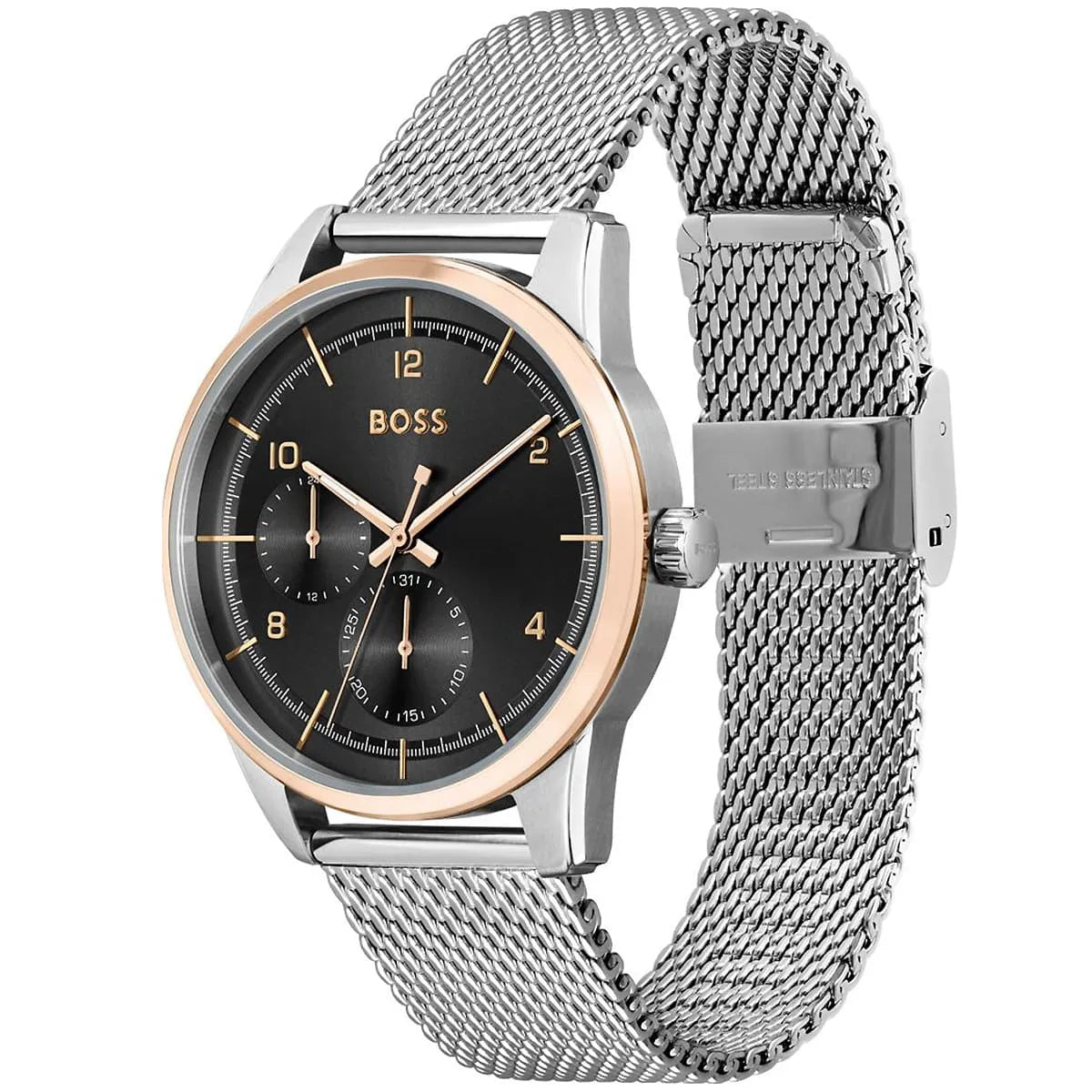 Hugo Boss Mesh Steel Black Dial Multi-function Men's Watch - 1513961