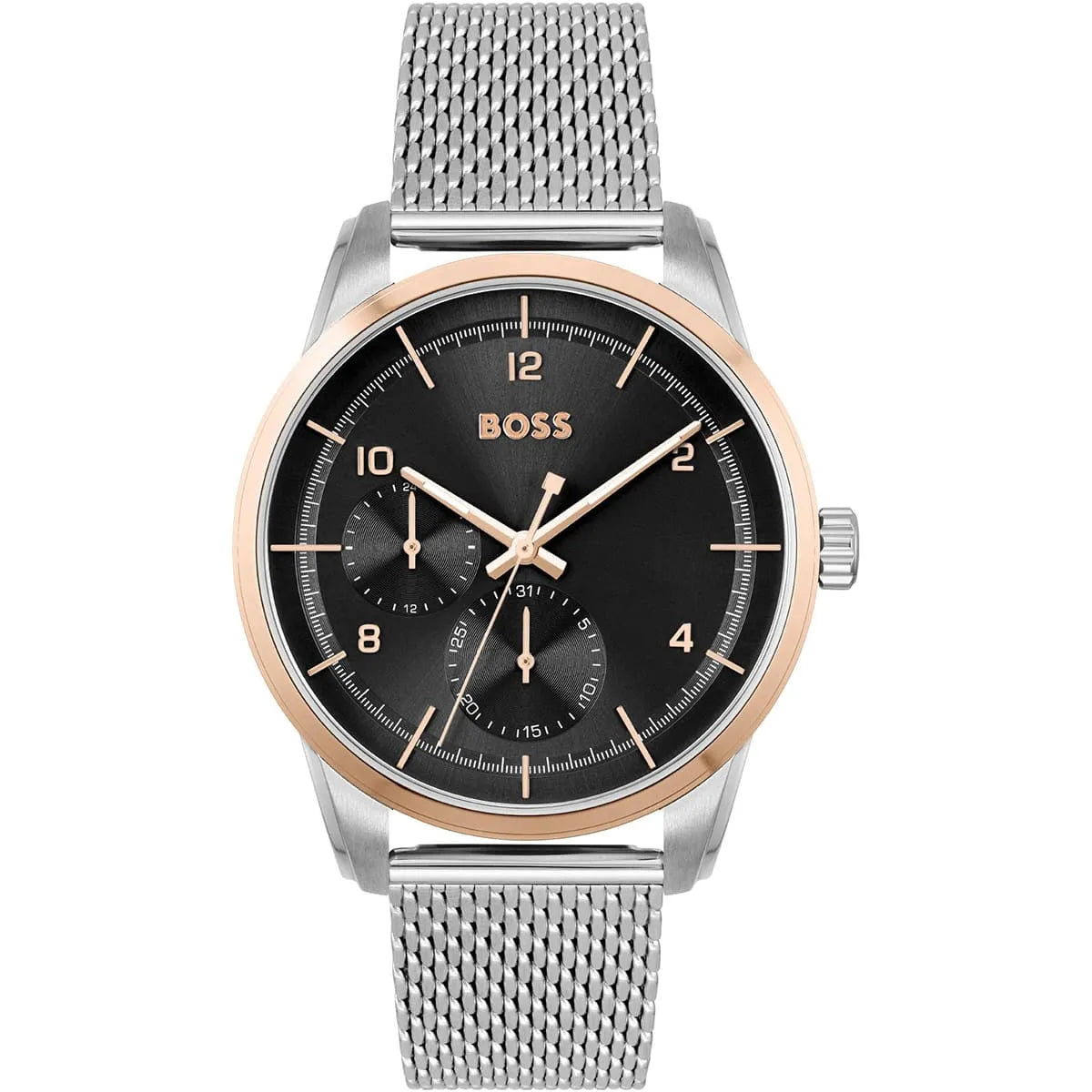 Hugo Boss Mesh Steel Black Dial Multi-function Men's Watch - 1513961