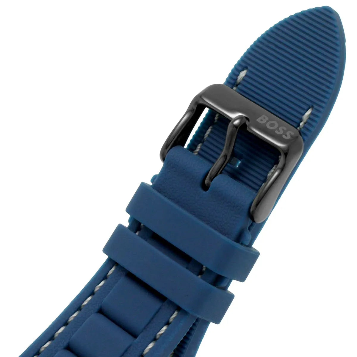 Hugo Boss Chrono blue rubber strap with Boss logo buckle detail