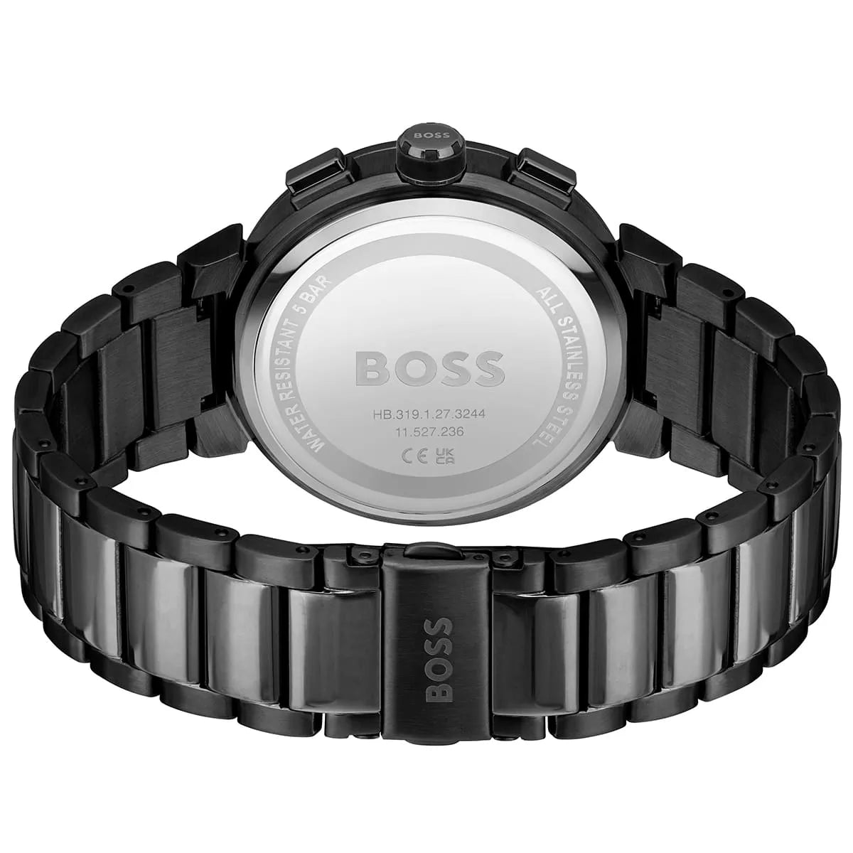 Hugo Boss 1514001 watch caseback showing stainless steel case and water resistance details