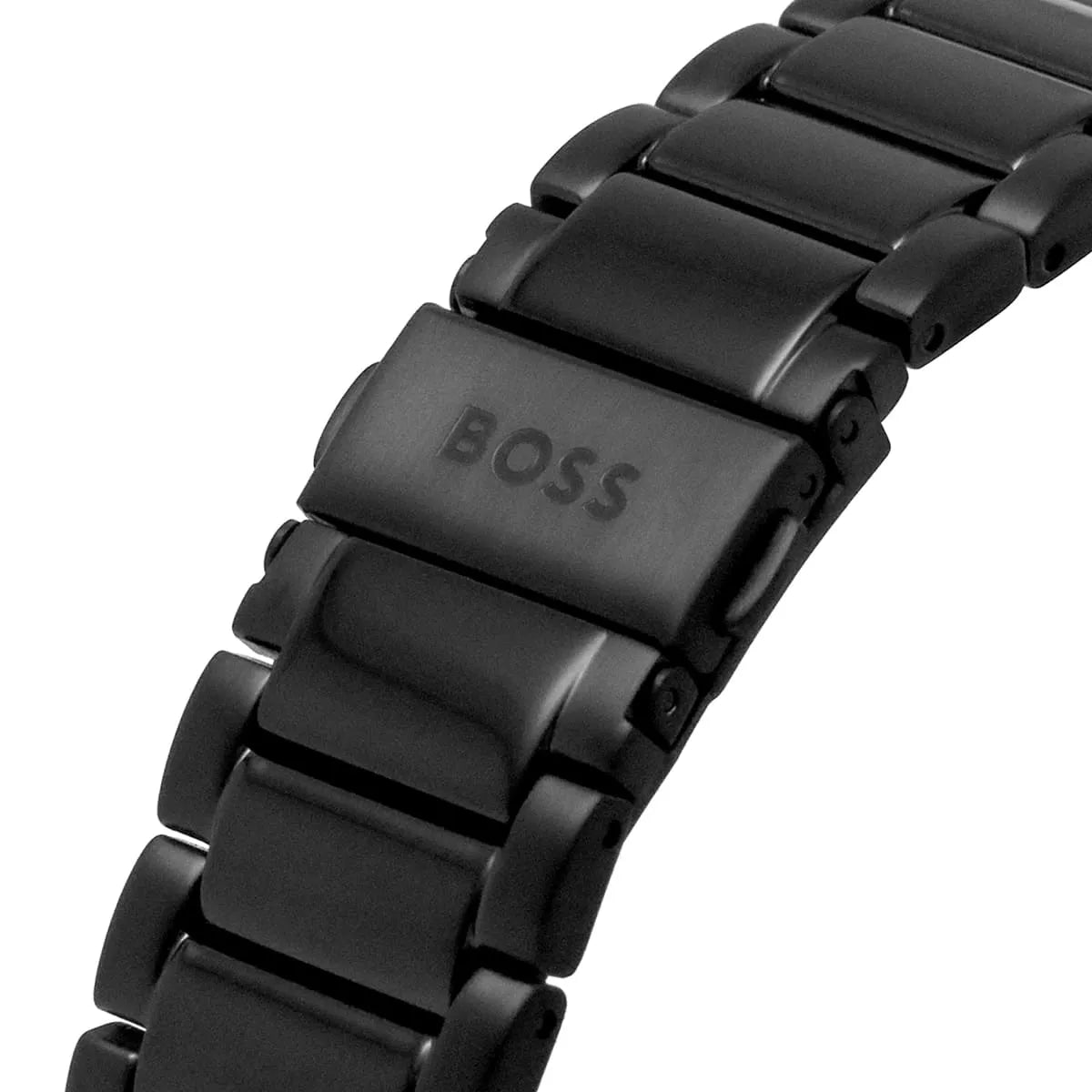 Hugo Boss 1514001 black stainless steel bracelet detail showing BOSS engraving