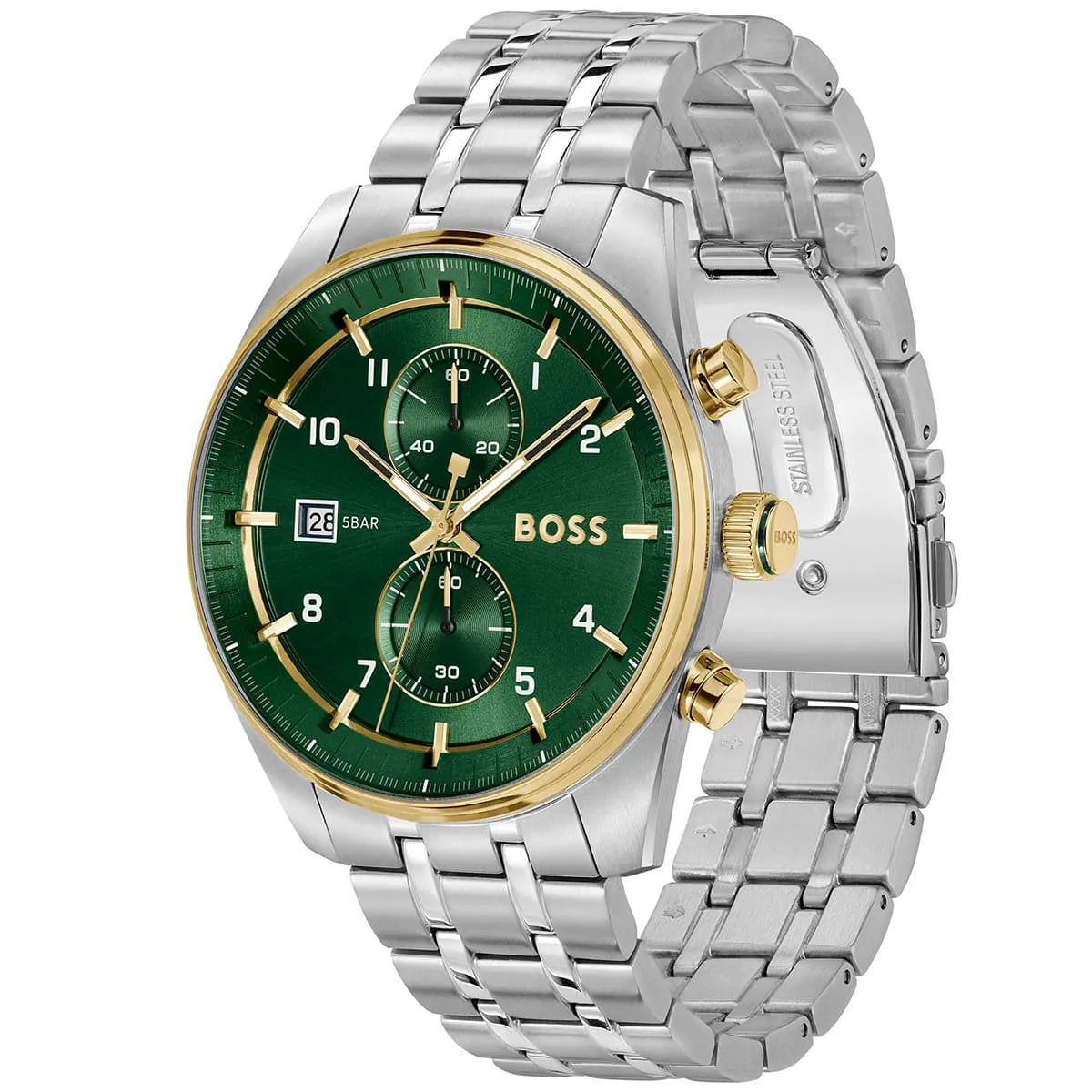 Hugo Boss Stainless Steel Green Dial Chronograph Men's Watch - 1514195