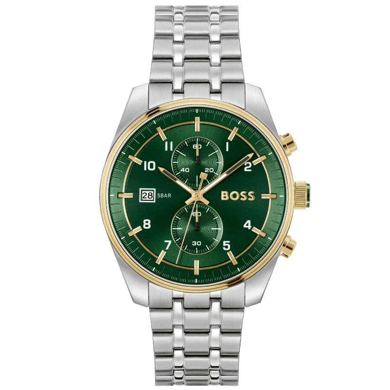 Hugo Boss Stainless Steel Green Dial Chronograph Men's Watch - 1514195