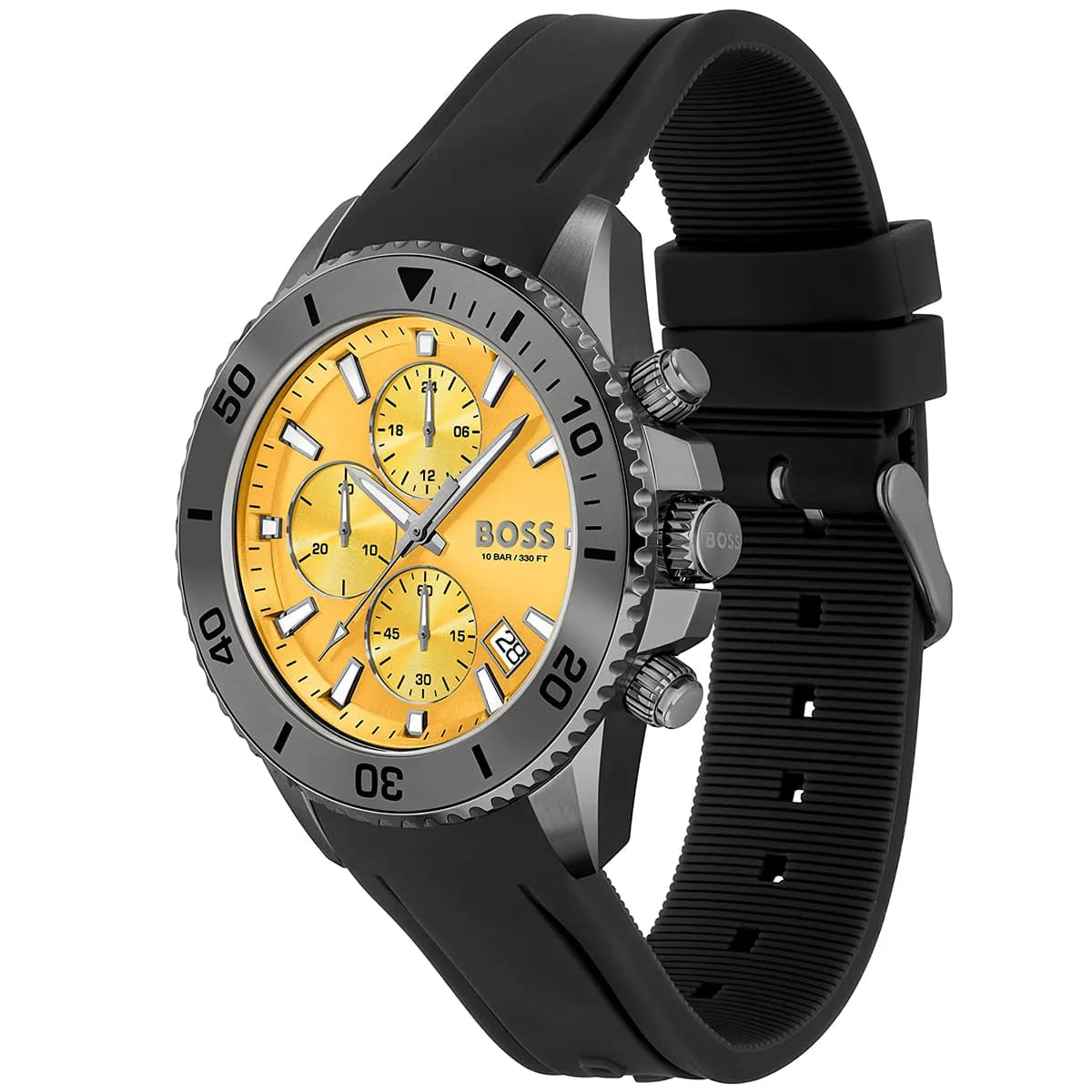 Hugo Boss Admiral Yellow Dial Black Rubber Silicone Strap Watch for Men - 1513968