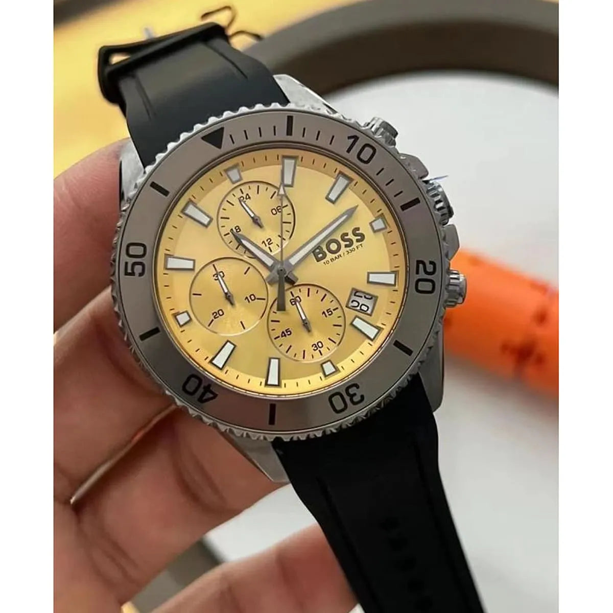 Hugo Boss Admiral Yellow Dial Black Rubber Silicone Strap Watch for Men - 1513968
