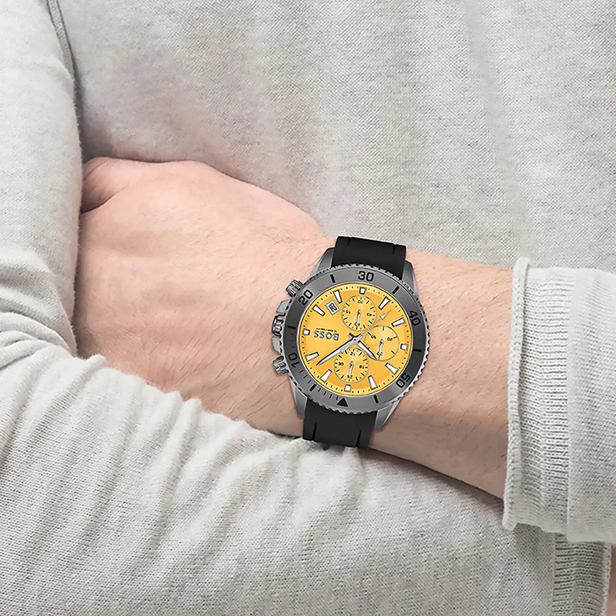 Hugo Boss Admiral Yellow Dial Black Rubber Silicone Strap Watch for Men - 1513968