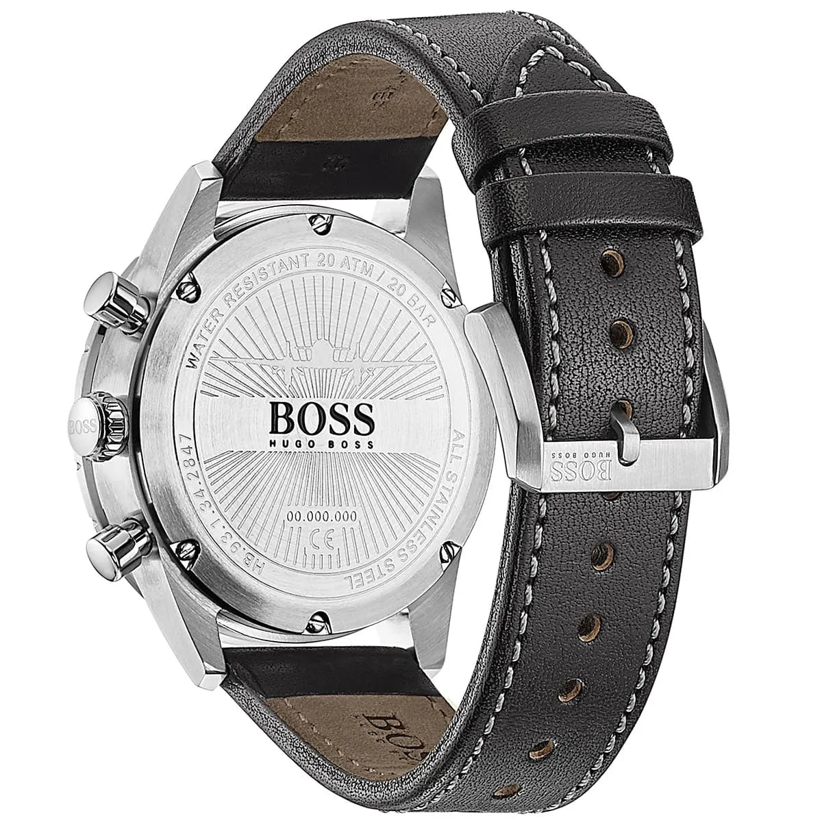 Hugo Boss Aero Chronograph Black Dial Black Leather Strap Watch for Men - 1513770