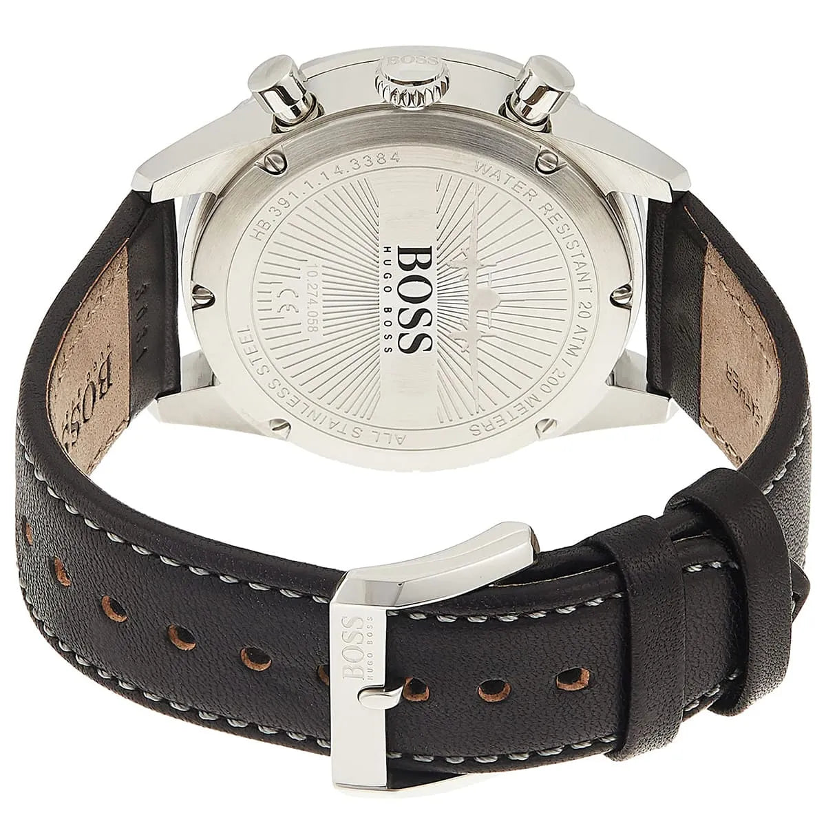 Hugo Boss Aero Chronograph Black Dial Black Leather Strap Watch for Men - 1513770
