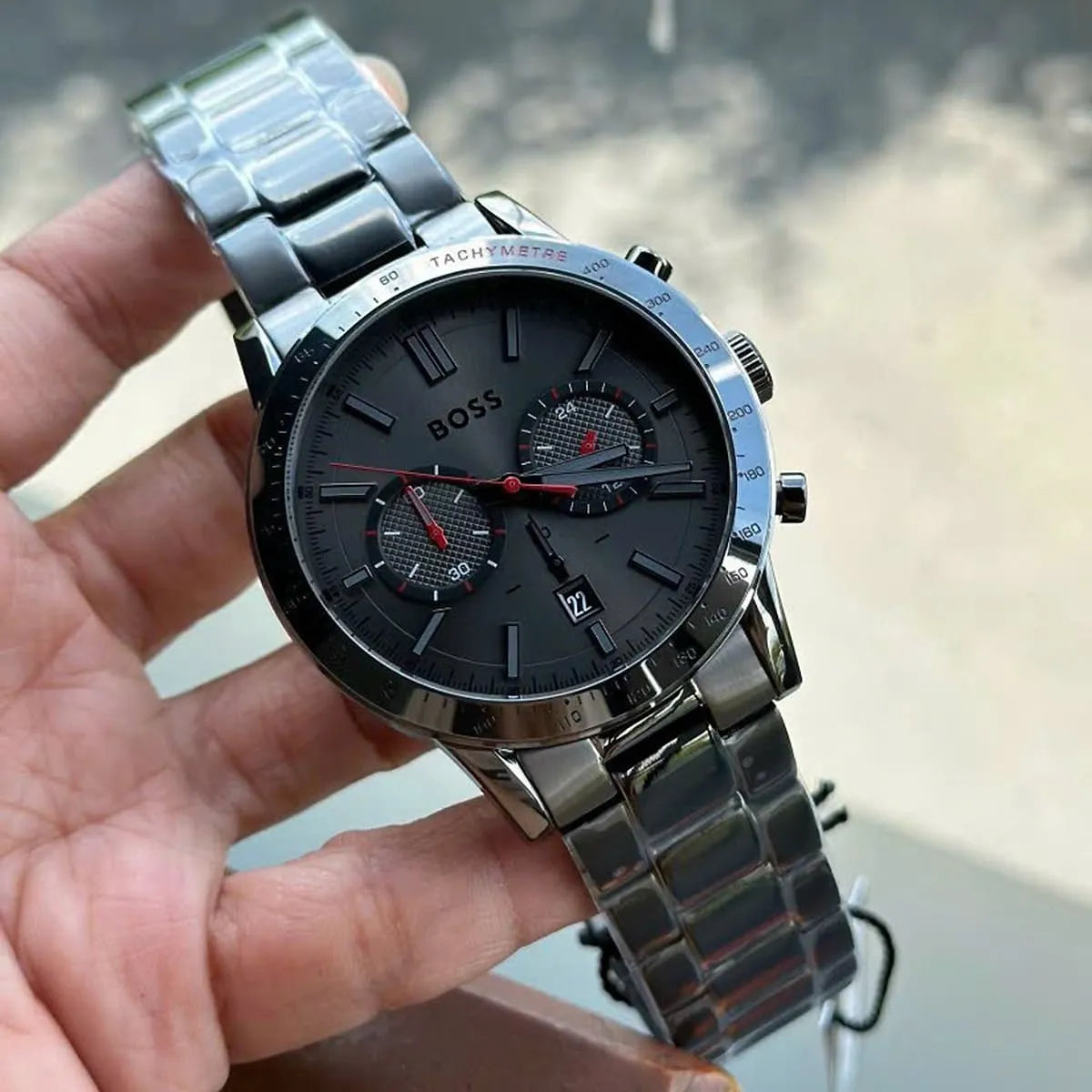Hugo Boss Allure Chronograph Grey Dial Grey Steel Strap Watch for Men - 1513924